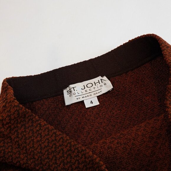 St John Collection Rust & Dark Brown Textured Santana Knit Skirt - Size 4 - Picture 3 of 6